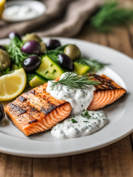 Grilled Salmon with Dill Yogurt Sauce