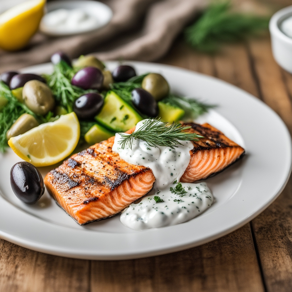 Grilled Salmon with Dill Yogurt Sauce