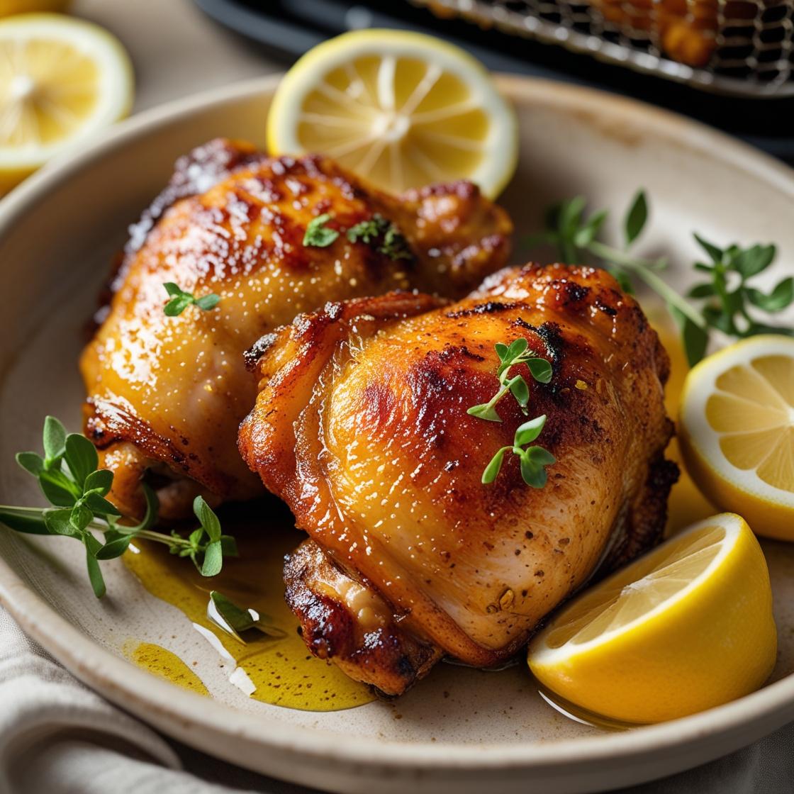 Air fryer Chicken Thighs with Lemon and Oregano