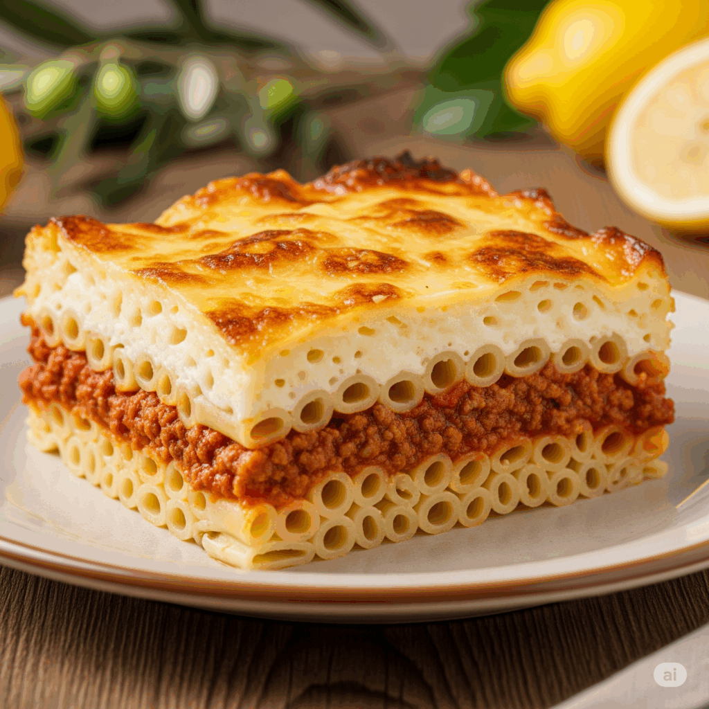 Pastitsio – Greek pasta with meat and béchamel (Greek lasagna)