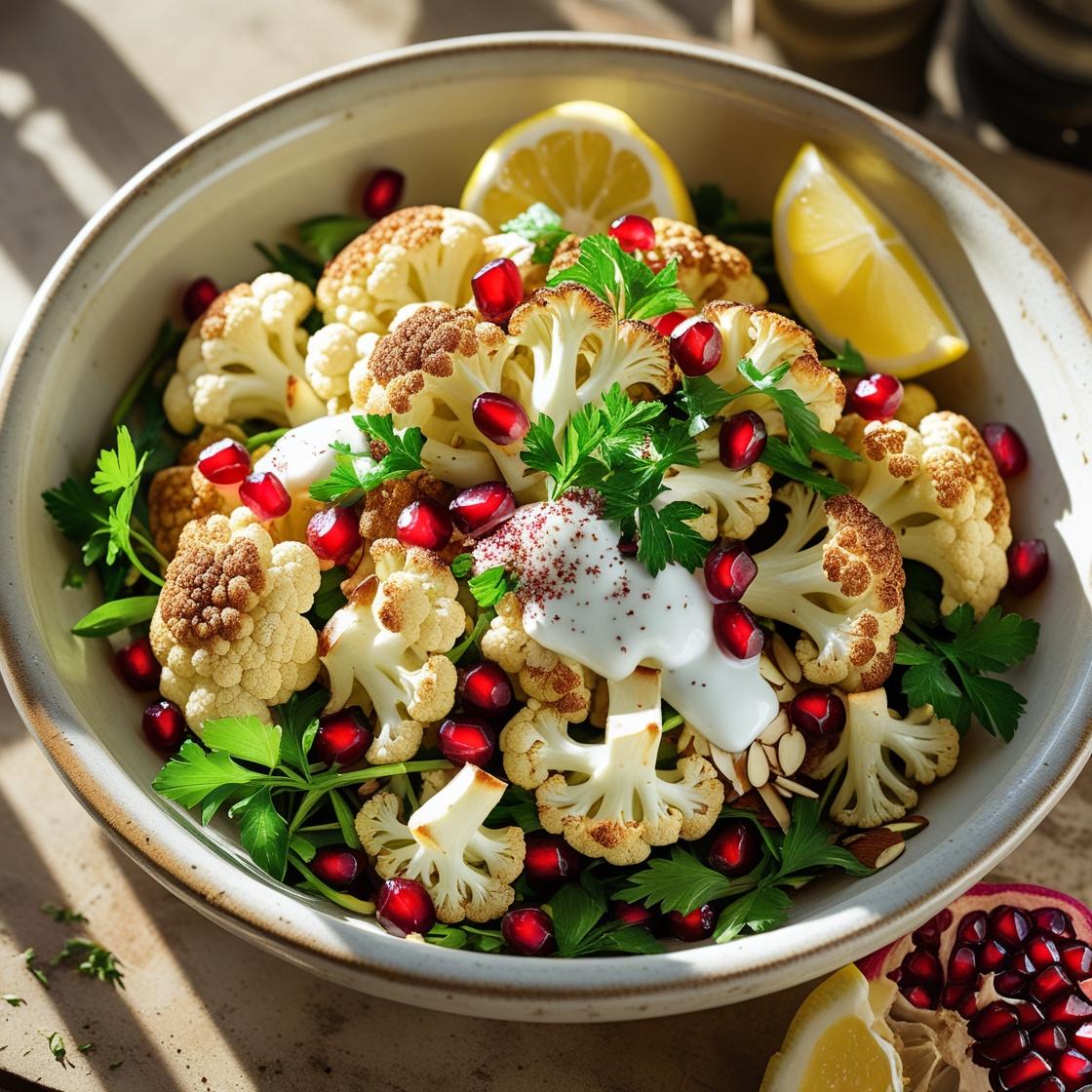 Golden Roasted Cauliflower Salad with Yogurt Dressing