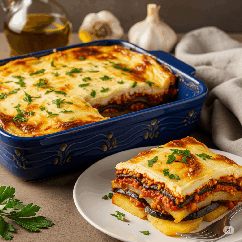 Vegetarian Moussaka (with lentils & eggplants)
