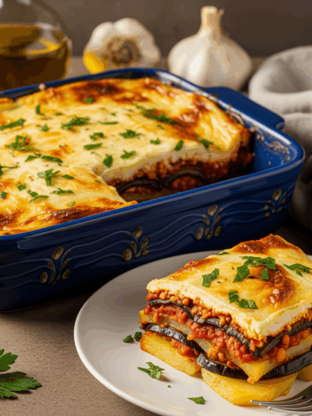 Vegetarian Moussaka (with lentils & eggplants)