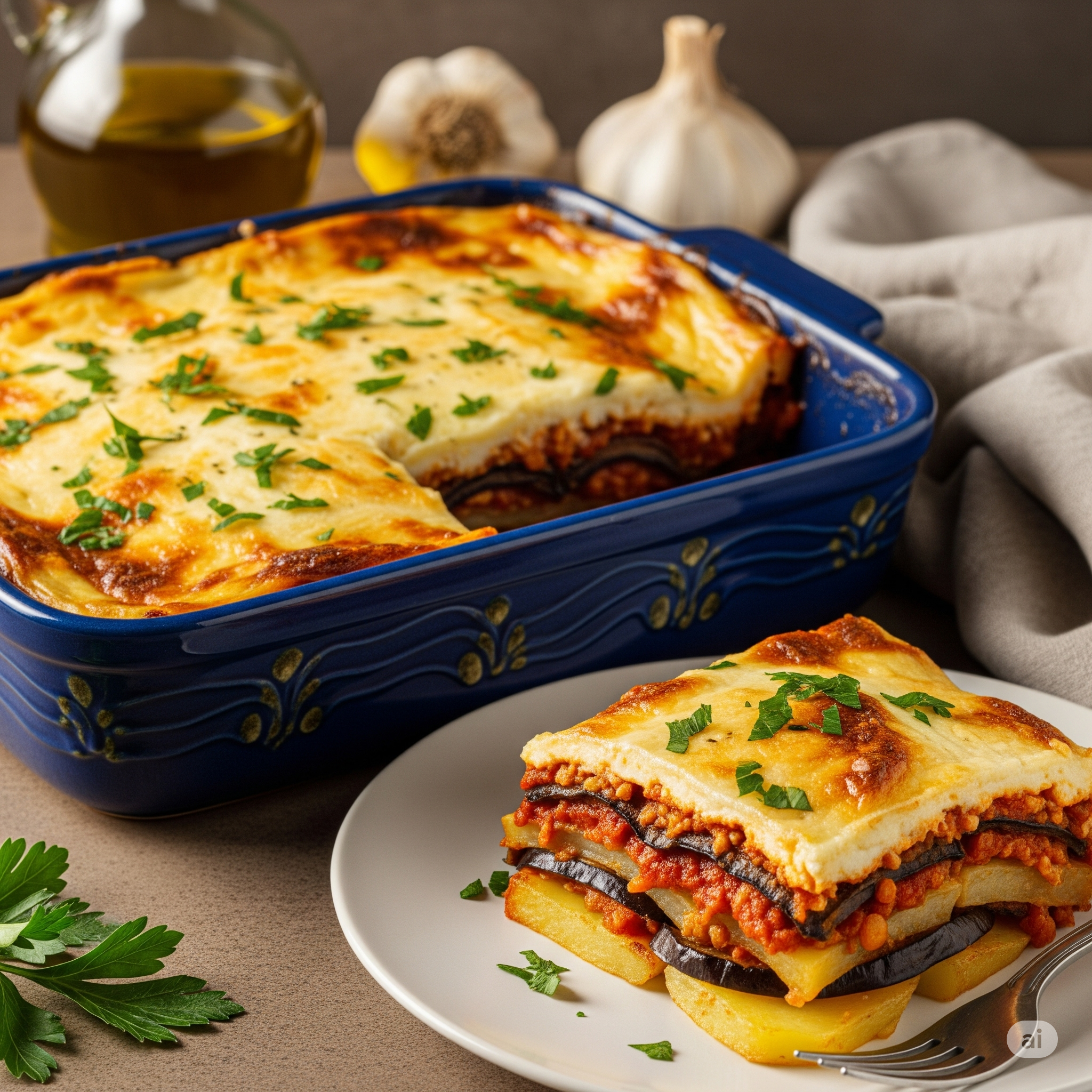Vegetarian Moussaka (with lentils & eggplants)